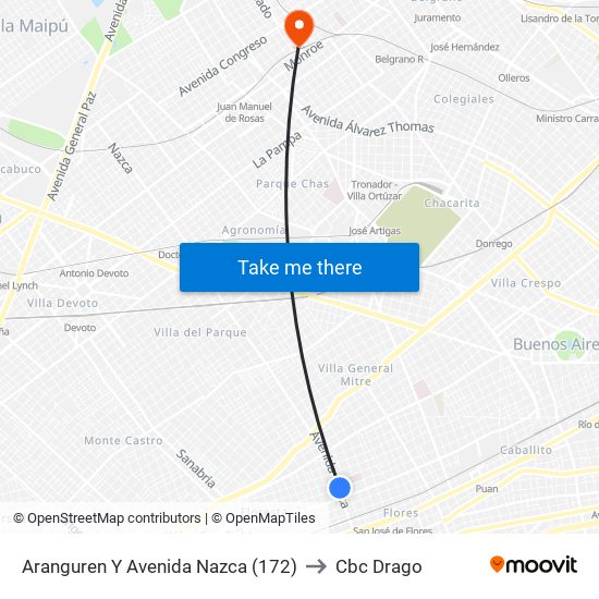 Aranguren Y Avenida Nazca (172) to Cbc Drago map