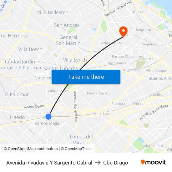 Avenida Rivadavia Y Sargento Cabral to Cbc Drago map