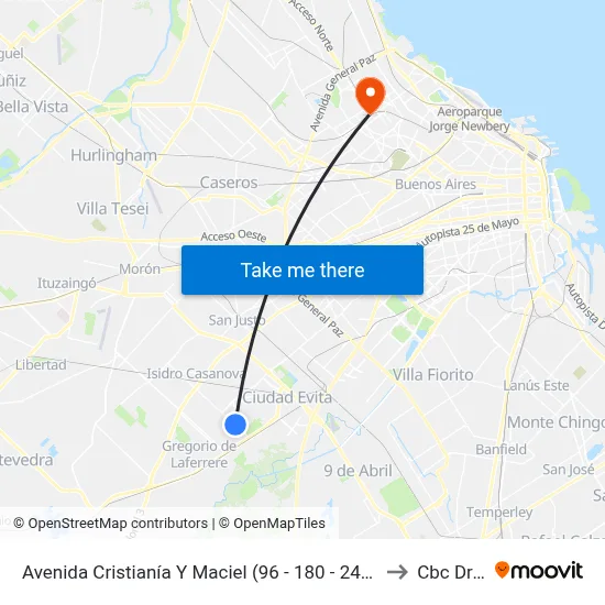Avenida Cristianía Y Maciel (96 - 180 - 242 - 624 - 630) to Cbc Drago map