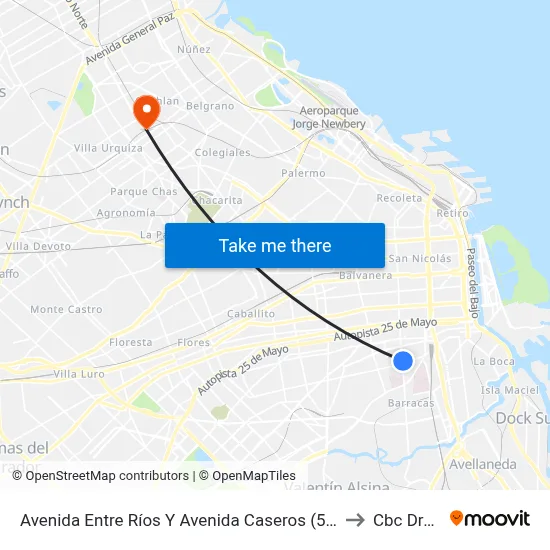 Avenida Entre Ríos Y Avenida Caseros (50 - 133) to Cbc Drago map