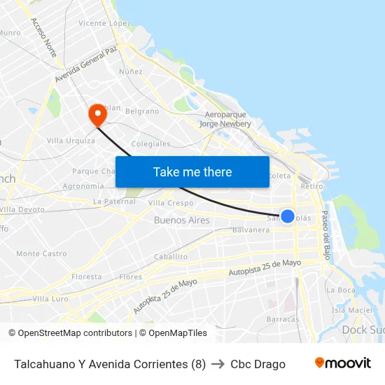 Talcahuano Y Avenida Corrientes (8) to Cbc Drago map