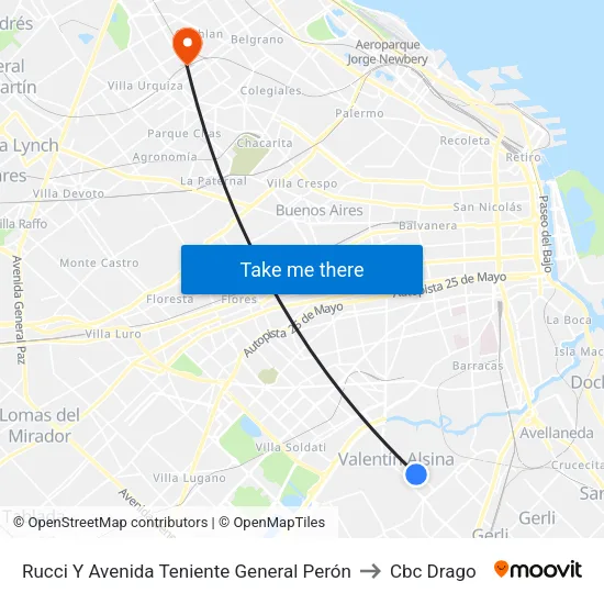 Rucci Y Avenida Teniente General Perón to Cbc Drago map