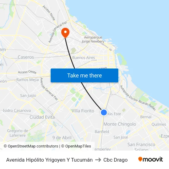 Avenida Hipólito Yrigoyen Y Tucumán to Cbc Drago map