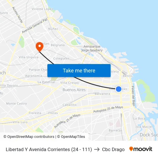 Libertad Y Avenida Corrientes (24 - 111) to Cbc Drago map