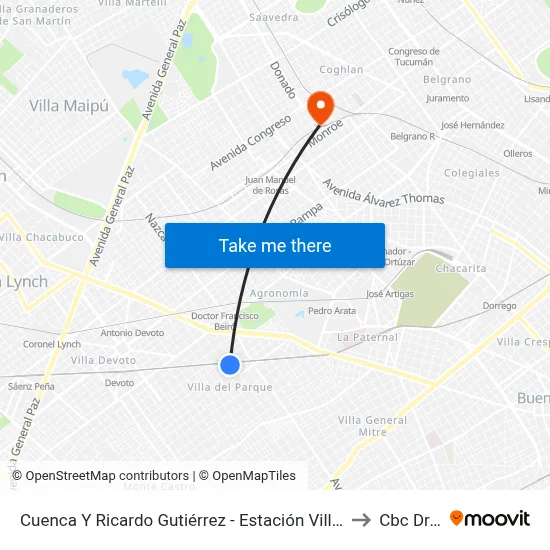 Cuenca Y Ricardo Gutiérrez - Estación Villa Del Parque to Cbc Drago map