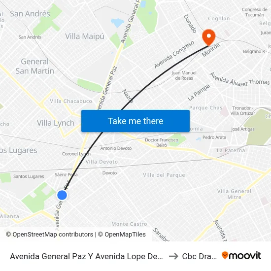 Avenida General Paz Y Avenida Lope De Vega to Cbc Drago map