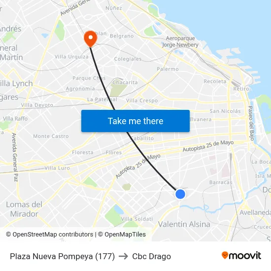 Plaza Nueva Pompeya (177) to Cbc Drago map