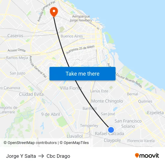 Jorge Y Salta to Cbc Drago map