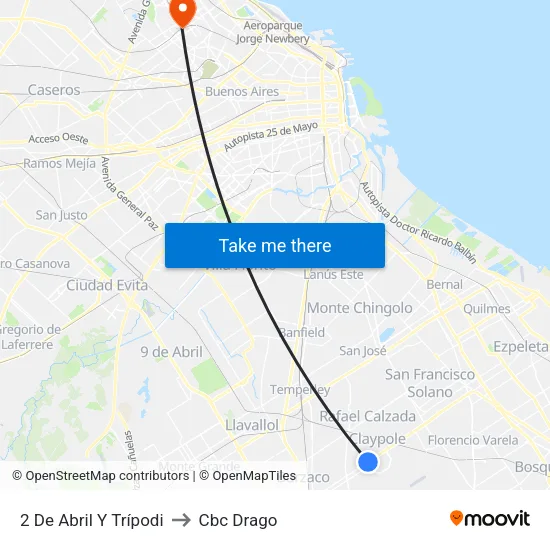 2 De Abril Y Trípodi to Cbc Drago map