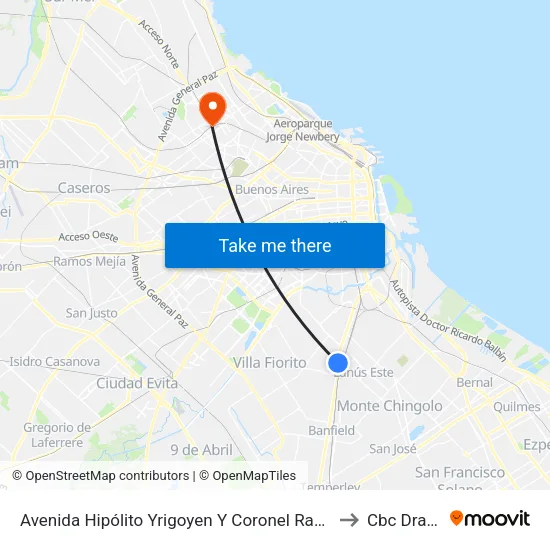 Avenida Hipólito Yrigoyen Y Coronel Ramos to Cbc Drago map