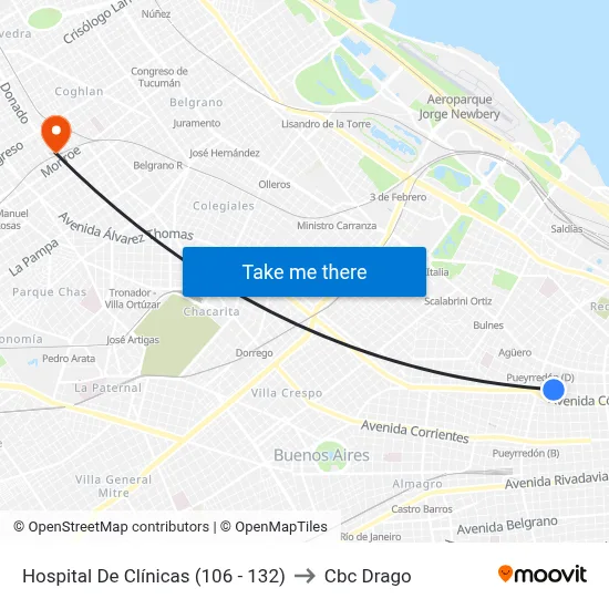 Hospital De Clínicas (106 - 132) to Cbc Drago map