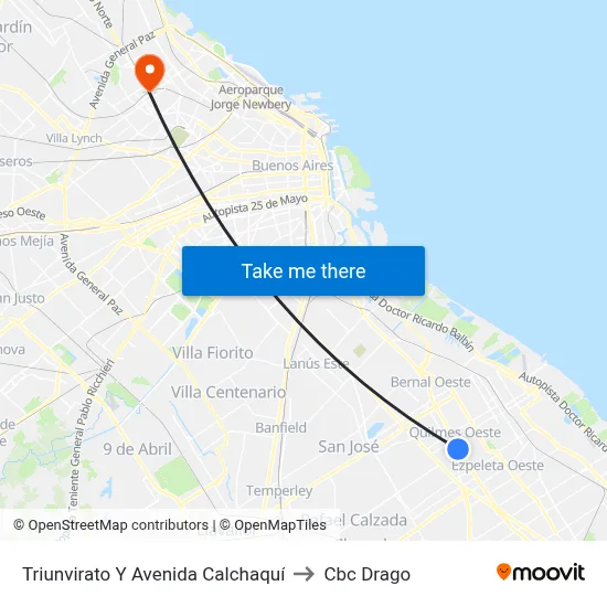 Triunvirato Y Avenida Calchaquí to Cbc Drago map