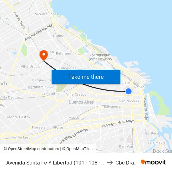 Avenida Santa Fe Y Libertad (101 - 108 - 152) to Cbc Drago map