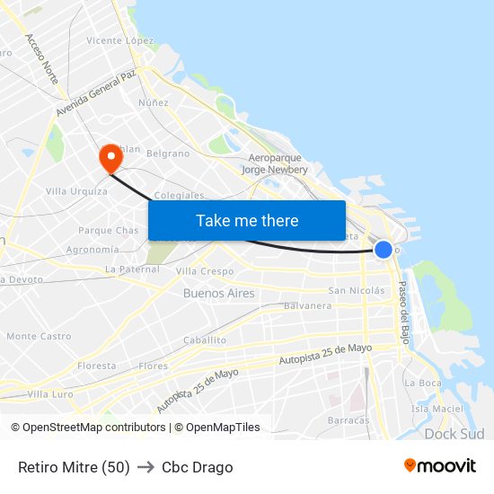 Retiro Mitre (50) to Cbc Drago map