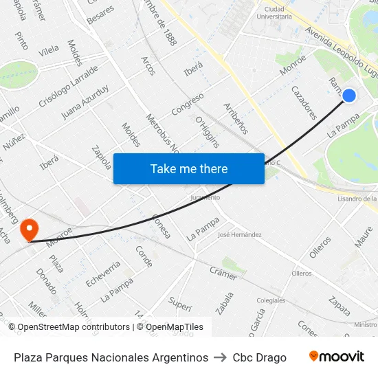 Plaza Parques Nacionales Argentinos to Cbc Drago map