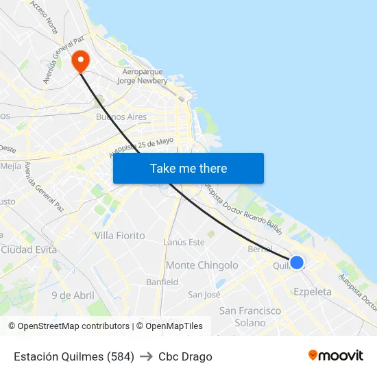 Estación Quilmes (584) to Cbc Drago map