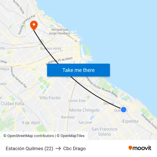 Estación Quilmes (22) to Cbc Drago map