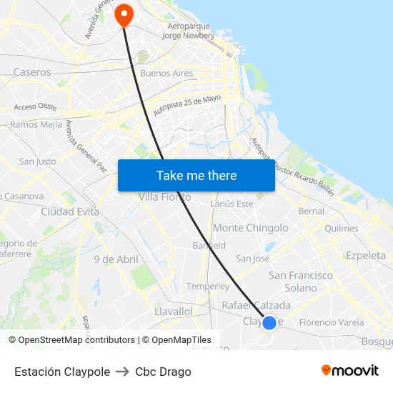Estación Claypole to Cbc Drago map