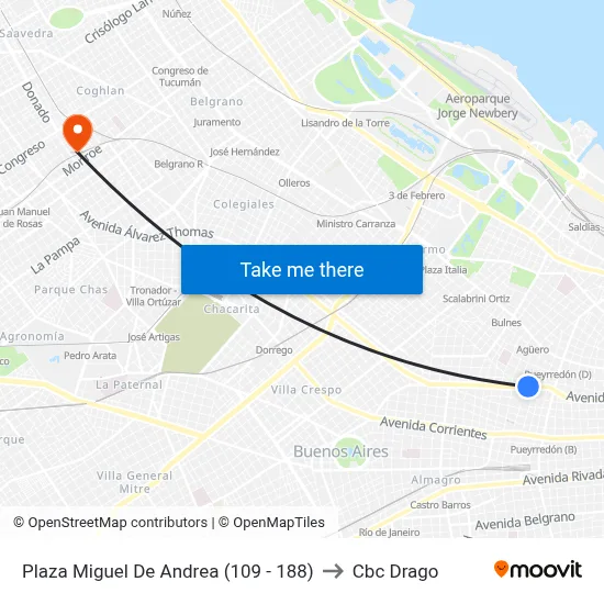 Plaza Miguel De Andrea (109 - 188) to Cbc Drago map