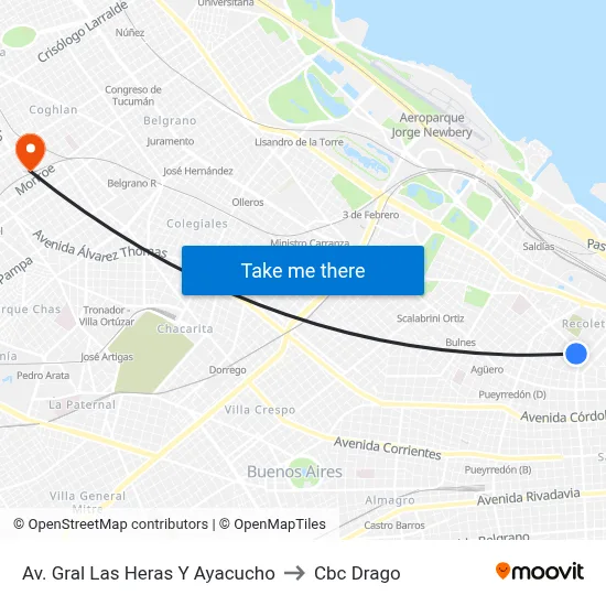 Av. Gral Las Heras Y Ayacucho to Cbc Drago map