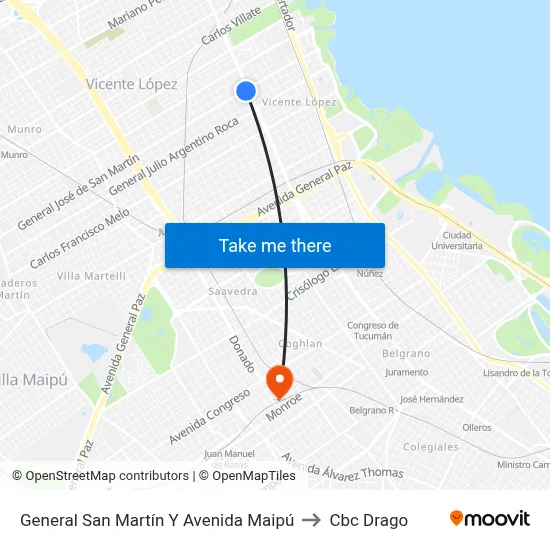 General San Martín Y Avenida Maipú to Cbc Drago map