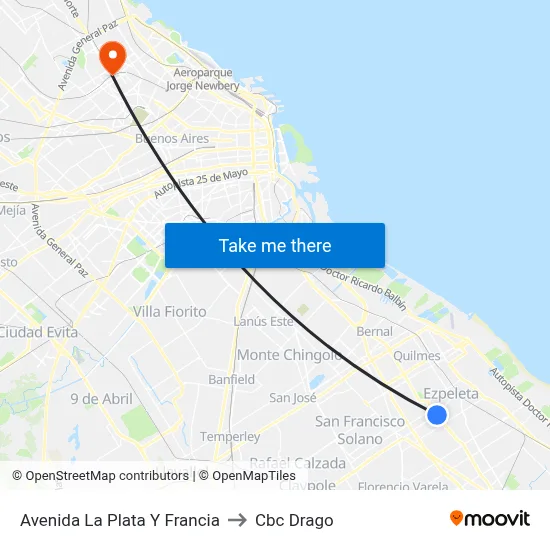 Avenida La Plata Y Francia to Cbc Drago map