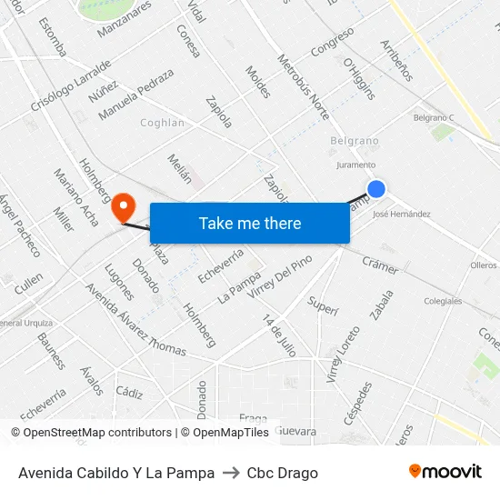 Avenida Cabildo Y La Pampa to Cbc Drago map
