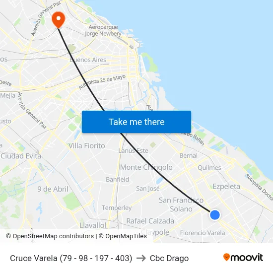 Cruce Varela (79 - 98 - 197 - 403) to Cbc Drago map