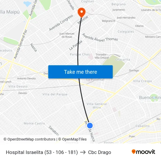 Hospital Israelita (53 - 106 - 181) to Cbc Drago map