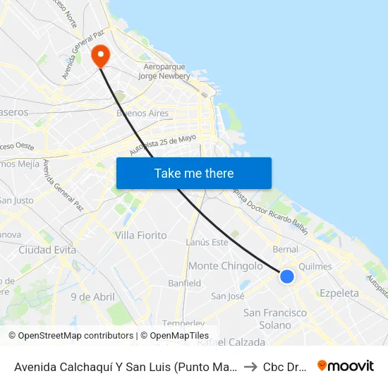 Avenida Calchaquí Y San Luis (Punto Mayorista) to Cbc Drago map