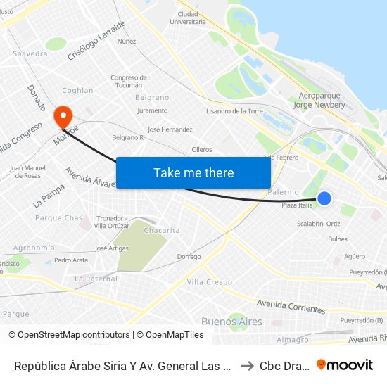 República Árabe Siria Y Av. General Las Heras to Cbc Drago map