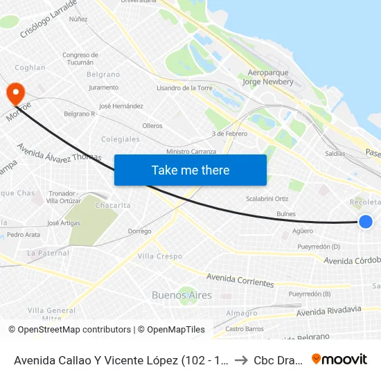 Avenida Callao Y Vicente López (102 - 110) to Cbc Drago map
