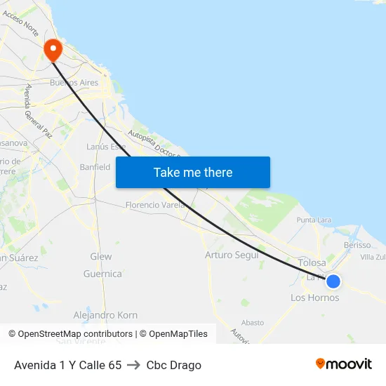 Avenida 1 Y Calle 65 to Cbc Drago map