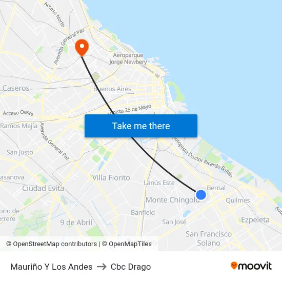 Mauriño Y Los Andes to Cbc Drago map
