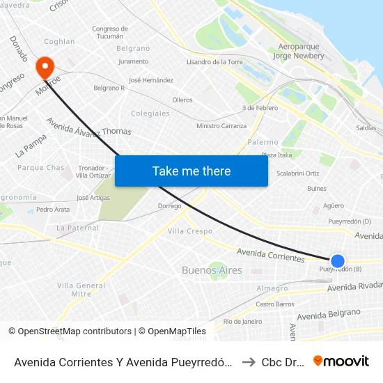 Avenida Corrientes Y Avenida Pueyrredón (24 - 26) to Cbc Drago map