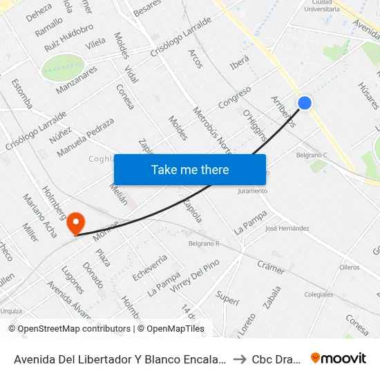 Avenida Del Libertador Y Blanco Encalada to Cbc Drago map