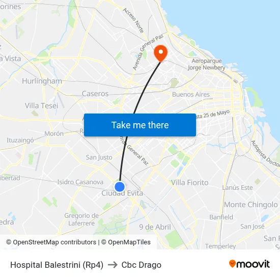 Hospital Balestrini (Rp4) to Cbc Drago map