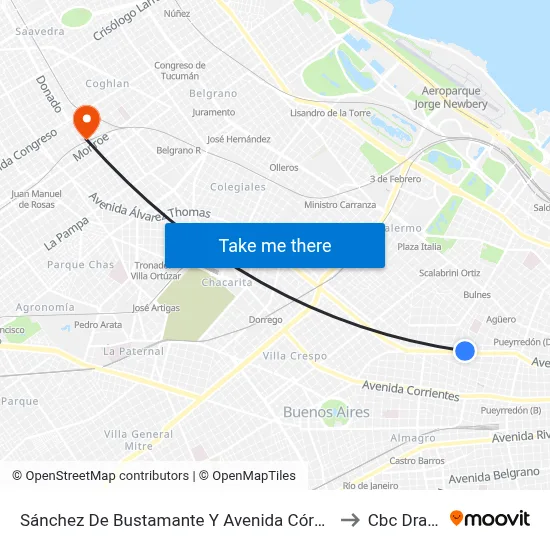 Sánchez De Bustamante Y Avenida Córdoba to Cbc Drago map