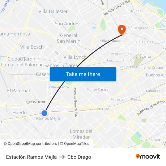 Estación Ramos Mejía to Cbc Drago map