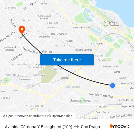 Avenida Córdoba Y Billinghurst (109) to Cbc Drago map