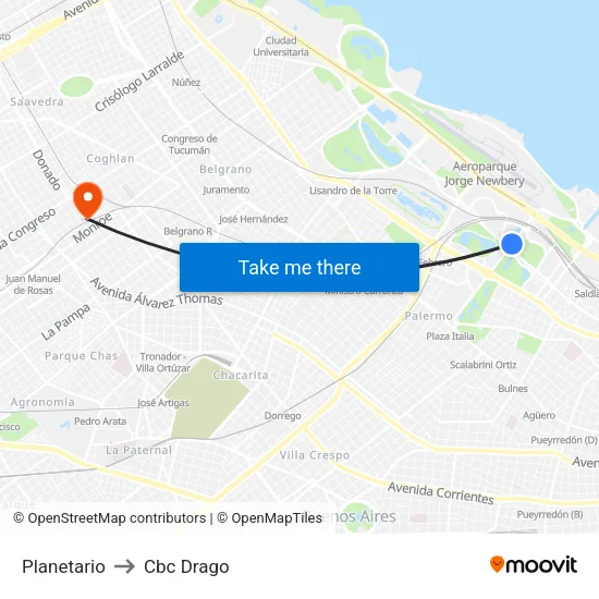 Planetario to Cbc Drago map