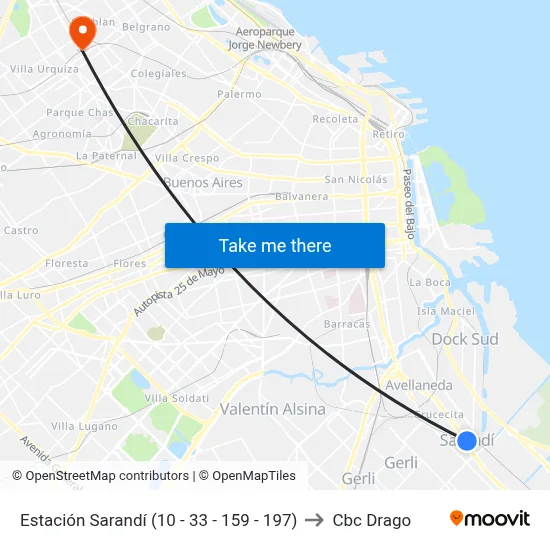 Estación Sarandí (10 - 33 - 159 - 197) to Cbc Drago map
