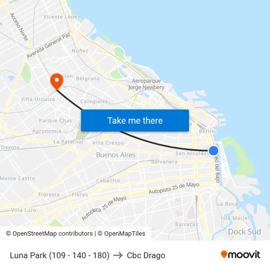 Luna Park (109 - 140 - 180) to Cbc Drago map