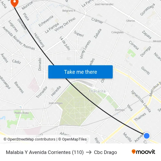 Malabia Y Avenida Corrientes (110) to Cbc Drago map