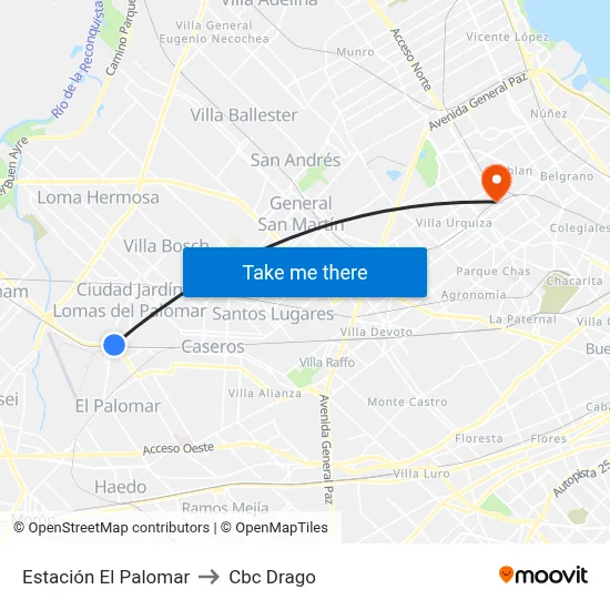 Estación El Palomar to Cbc Drago map