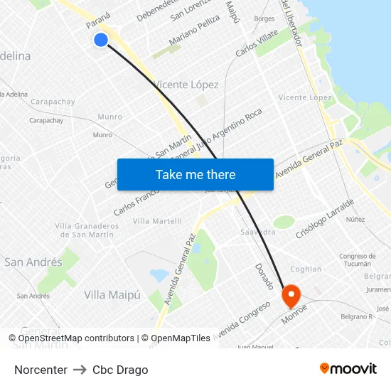 Norcenter to Cbc Drago map