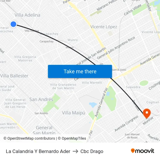 La Calandria Y Bernardo Ader to Cbc Drago map