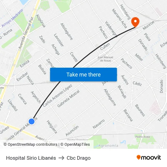 Hospital Sirio Libanés to Cbc Drago map