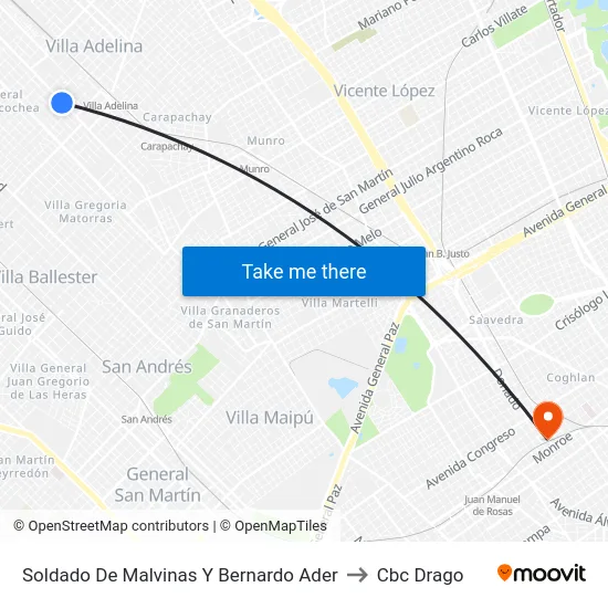 Avenida Ader Y Soldado De Malvinas to Cbc Drago map