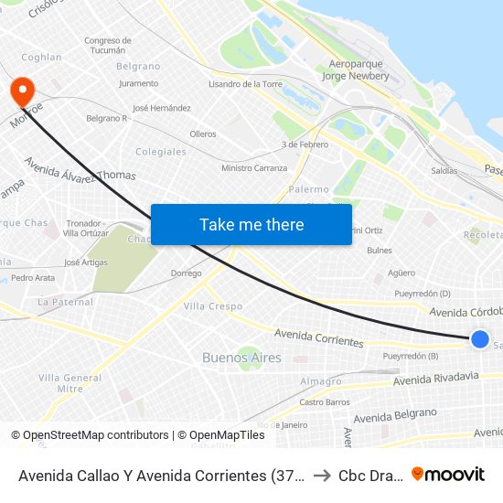 Avenida Callao Y Avenida Corrientes (37 - 124) to Cbc Drago map